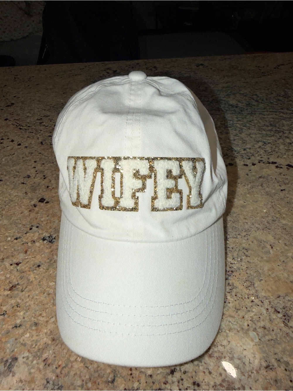 WIFEY Sequined Logo White Baseball Cap